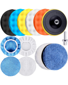 Siquk 13 Pieces Buffing Pads 3 Inch Car Polishing Pad Kit Foam Polish Pads Wax Buffer Polisher Attachment For Drill