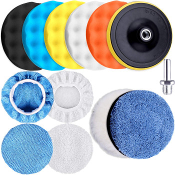 Siquk 13 Pieces Buffing Pads 3 Inch Car Polishing Pad Kit Foam Polish Pads Wax Buffer Polisher Attachment For Drill