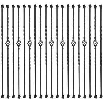 Sidasu 30 Pack Iron Balusters Stair Spindles Hollow Single Basket Black Iron Spindles Double Twist 12 Square Metal Balusters