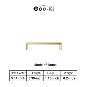 Gooki 6 Pack Pure Brass Made Luxurious Cabinet Pulls Matte 5 Inches Center To Center Brushed Brass