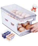 Vphom Egg Container For Refrigerator Egg Holder Rolling Egg Holder For Refrigerator Automatic 24 Count Egg Dispenser For Refri