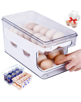 Vphom Egg Container For Refrigerator Egg Holder Rolling Egg Holder For Refrigerator Automatic 24 Count Egg Dispenser For Refri