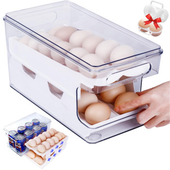 Vphom Egg Container For Refrigerator Egg Holder Rolling Egg Holder For Refrigerator Automatic 24 Count Egg Dispenser For Refri