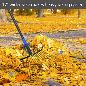 Adjustable Garden Leaf Rake 60 Inch Collapsible Metal Yard Rake For Leaves With Expandable Head 817 Collect Loose Debris Fo