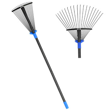 Adjustable Garden Leaf Rake 70 Inch Collapsible Metal Yard Rake For Leaves With Expandable Head 817 Collect Loose Debris Fo