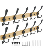 Ticonn Wall Mounted Coat Rack Five Heavy Duty Tri Hooks All Metal Construction For Jacket Coat Hat In Mudroom Entryway Wood Bl