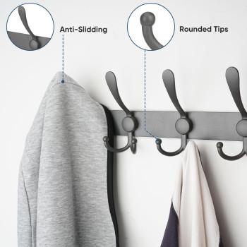 Ticonn Wall Mounted Coat Rack Five Heavy Duty Tri Hooks All Metal Construction For Jacket Coat Hat In Mudroom Entryway Space G