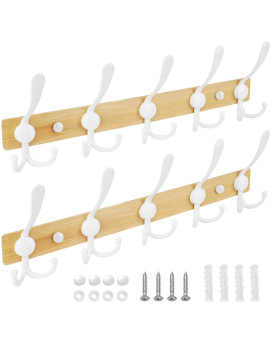 Ticonn Wall Mounted Coat Rack Five Heavy Duty Tri Hooks All Metal Construction For Jacket Coat Hat In Mudroom Entryway Wood Wh