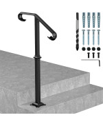 Aatrixkit Single Post Wrought Iron Handrail Stair Railing Handrails For Outdoor Steps Fits 12 Steps Transitional Porch Railings