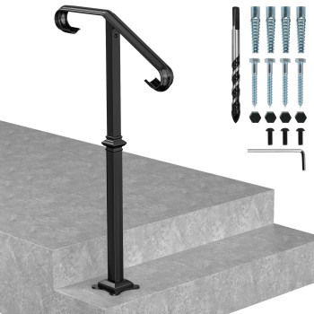 Aatrixkit Single Post Wrought Iron Handrail Stair Railing Handrails For Outdoor Steps Fits 12 Steps Transitional Porch Railings