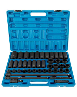 Vevor 12 Inch Drive Impact Socket Set 38Piece Chrome Vanadium Steel Blue And Black