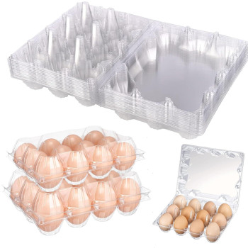 Plastic Clear Egg Carton For 6 Eggs 12Pack Egg Tray Reusable Medium Size Egg Cartons Perfect For Egg Trader Market Farmers Displ