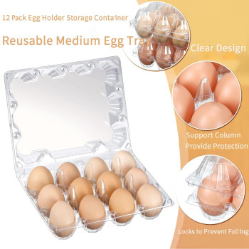 Plastic Clear Egg Carton For 6 Eggs 12Pack Egg Tray Reusable Medium Size Egg Cartons Perfect For Egg Trader Market Farmers Displ