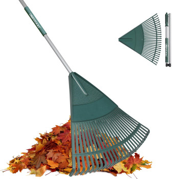 Orientools Garden Leaf Rake Garden Rakes For Lawns Leaves With 657 Foldable Handle Rake 26 Strong Tines Plastic Head Shrub