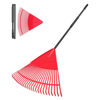 Garden Leaf Rake 657 Garden Rakes With Foldable Lightweight Steel Handle 26 Tines Plastic Head Shrub Rake Folding Yard Gar