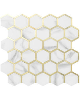 Dicofun 10Sheet Hexagon Peel And Stick Backsplash Tile Polished Marble Look Mixed Light Gold Kitchen Backsplash Peel And Stick