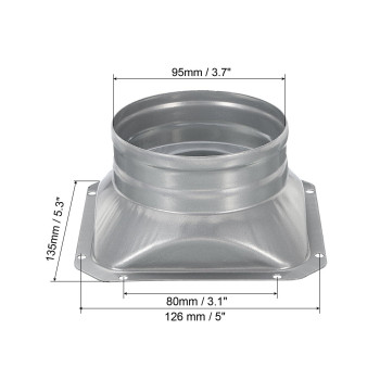 Patikil 4 Inch Duct Connector Flange Metal Straight Pipe Flange Square To Round Interface Air Duct For Heating Cooling Ventilat