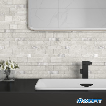 Mofit Backsplash Tile For Kitchen Peel And Stick Stone Matte Finish Bathroom Tiles Stickers 3D Wall Panel Linear Mosaic Marble B