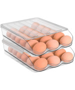 Sooyee 2 Layer Rolling Egg Holder Egg Storage Container For Refrigerator Ramp Type Auto Roll Egg Organizer For Refrigerator Larg