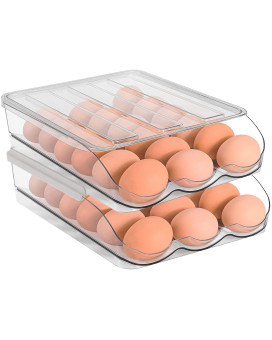 Sooyee 2 Layer Rolling Egg Holder Egg Storage Container For Refrigerator Ramp Type Auto Roll Egg Organizer For Refrigerator Larg