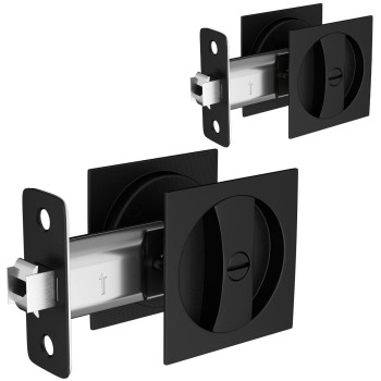 Goldenwarm Pocket Door Lock 2 Pack For Bedbath Matte Black Contemporary Privacy Square Pocket Door Hardware Flush Pocket Door