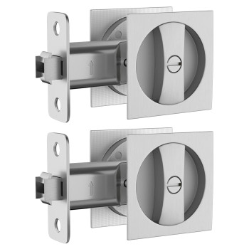 Goldenwarm Bedbath Pocket Door Lock 2 Pack Commercial Grade Satin Nickel Privacy Square Pocket Door Hardware238 Backset