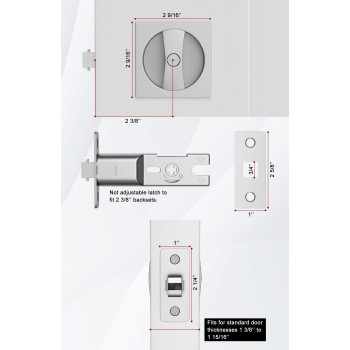 Goldenwarm Bedbath Pocket Door Lock Satin Nickel Contemporary Privacy Square Pocket Door Hardware Flush Pocket Door Latch 2