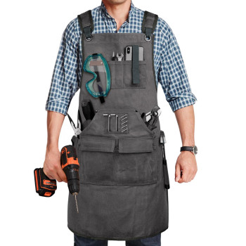 Uup Woodworking Aprons For Men With 9 Tool Pockets Waxed Canvas Work Apron Heavy Duty A Perfect Gifts For Men Adjustable Size