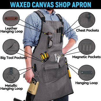 Uup Woodworking Aprons For Men With 9 Tool Pockets Waxed Canvas Work Apron Heavy Duty A Perfect Gifts For Men Adjustable Size