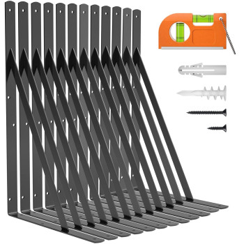 Luckin 12Pack Heavy Duty Shelf Bracket 18 Inch Fit For 18 20 24 Inch Floating Shelves L Brackets With 90 Degree Triangle 250