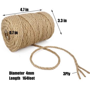 Leecogo 5Mm Jute Rope 164 Feet Heavy Duty And Thick Twine Rope For Gardening Crafting Packing Bundling And Home Decor