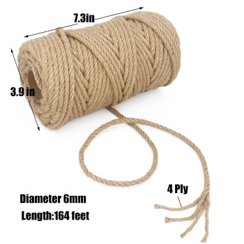 Leecogo 6Mm Jute Rope 164 Feet Heavy Duty And Thick Twine Rope For Gardening Crafting Packing Bundling And Home Decor