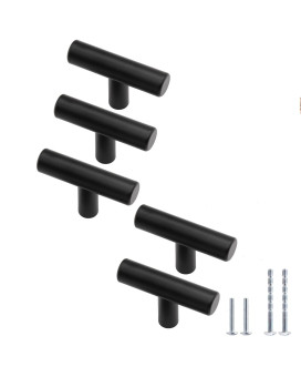 Qjaiune 5 Pack Matte Black Cabinet Knobs Round Bar Dresser Handles 2 Inch 50Mm Length Single Hole Dresser Knobs Stainless Ste