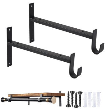 Ovov Shelf Bracket With Rod Holder 2 Pack Closet Shelf Rod Brackets 10 Inch Black Heavy Duty Closet Rod Bracket