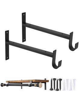 Ovov Shelf Bracket With Rod Holder 2 Pack Closet Shelf Rod Brackets 8 Inch Black Heavy Duty Closet Rod Bracket