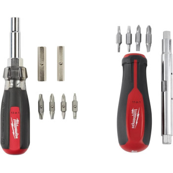 Milwaukee 11In1 Multitip Screwdriver With Square Drive Bits And 13In1 Multitip Cushion Grip Screwdriver Sets 482228802