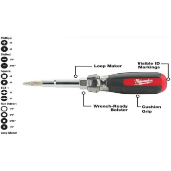 Milwaukee 11In1 Multitip Screwdriver With Square Drive Bits And 13In1 Multitip Cushion Grip Screwdriver Sets 482228802