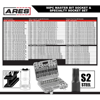 Ares 31038 90Piece Master Bit Socket Specialty Socket Set 14Inch 38Inch And 12Inch Drives S2 Bit Socket Set Inc