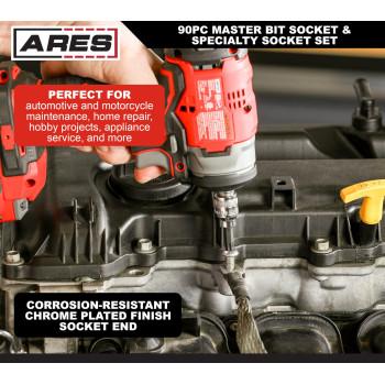 Ares 31038 90Piece Master Bit Socket Specialty Socket Set 14Inch 38Inch And 12Inch Drives S2 Bit Socket Set Inc