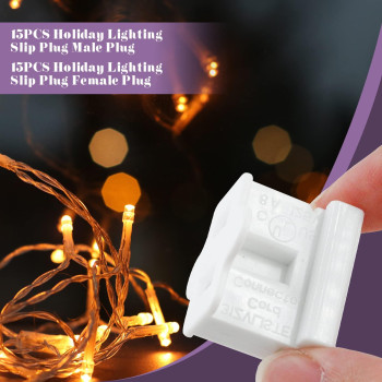 Suiwotin 30Pcs Light Slip Plug Spt1 Vampire Plugs Male And Female Zip Plug White Electric Plug Adapter For Holiday Lighting