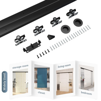 Jubest 4Ft Heavy Duty Bypass Door Hardware With Finger Pulls Sturdy Aluminum Sliding Closet Door Track For 2 Door System Quietly