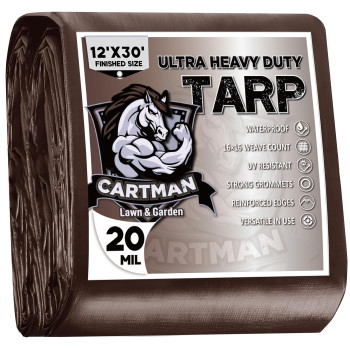 Cartman Finished Size 12X30 Feet Extra Thick 12 Mil Heavy Duty Poly Tarp Multipurpose Protective Cover Uv Resistant Waterproo