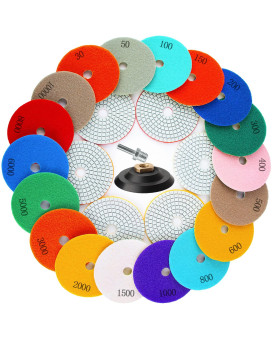 Amzkonig 20 Pack 4 Inch Diamond Polishing Pads With 5811 Backer Pad 18Pcs Wetdry Polish Pad Kit For Drill Grinder Polisher