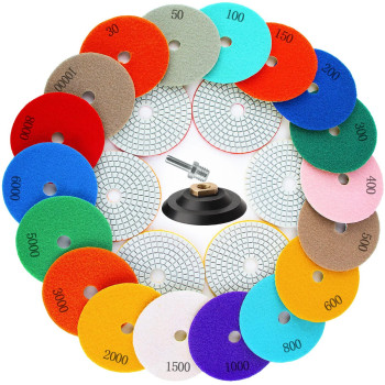 Amzkonig 20 Pack 4 Inch Diamond Polishing Pads With 5811 Backer Pad 18Pcs Wetdry Polish Pad Kit For Drill Grinder Polisher