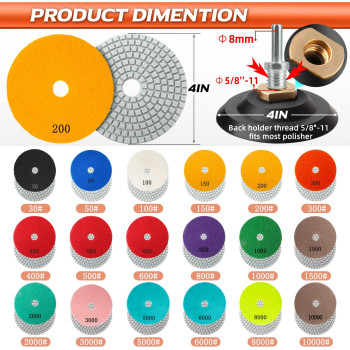 Amzkonig 20 Pack 4 Inch Diamond Polishing Pads With 5811 Backer Pad 18Pcs Wetdry Polish Pad Kit For Drill Grinder Polisher