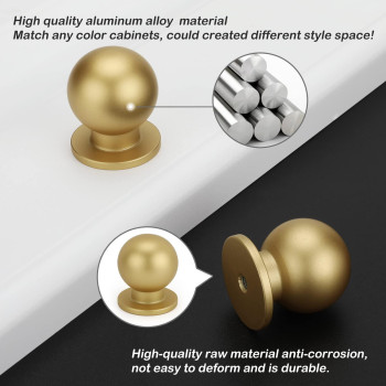 Homdiy 10 Pack Brushed Brass Cabinet Knobs Dresser Knobs Gold Cabinet Knobs Drawer Knobs Round Ball Gold Knobs Kitchen Cabinet