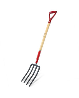 Koleiya Garden Fork 4 Tine Digging Fork Pitch Fork For Gardening Steel Ygrip Wood Handel 45Inch