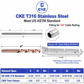 Cke 40 Pack T316 Stainless Steel Leftright Handed Thread Swage Lag Screws For Wood Post 18 Cable Deck Railing Kit Stair Rail