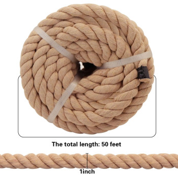 Cotton Rope 1 In X 50 Ft Natural Thick Rope For Tug Of War Railings Hammock Decorating Brown