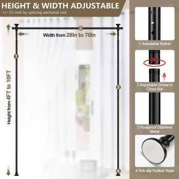 Room Divider No Drilling Curtain Rod Wall Divider For Room Separation 410Ft H 2870Inchw Adjustable Heavy Duty Floor To C